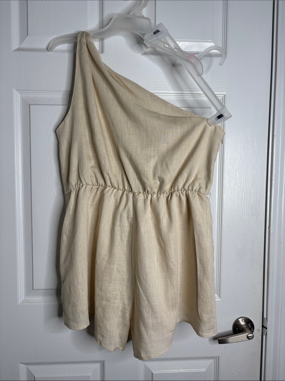 One-Shoulder Women’s Shorts Romper in Cream